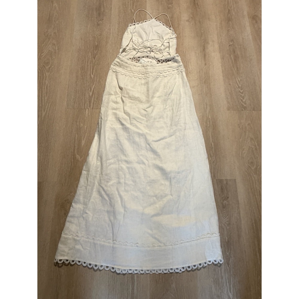 Zaco Australia White Linen Dress Runway Terra Beach Resort Halter Cutout Luxury - Picture 8 of 14